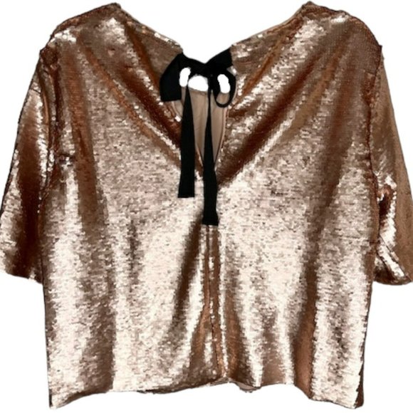Peyton & Parker Cropped Sequined Cropped Top - Rose Gold - L - Picture 6 of 10